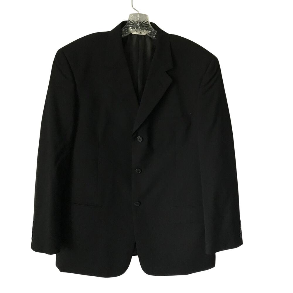 Versini Suit Mens Two Piece Black Pleated Pants 100 Percent Wool 42 Reg Pants 36